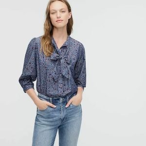 J Crew Liberty Print Bow Blouse Columbo Chambray